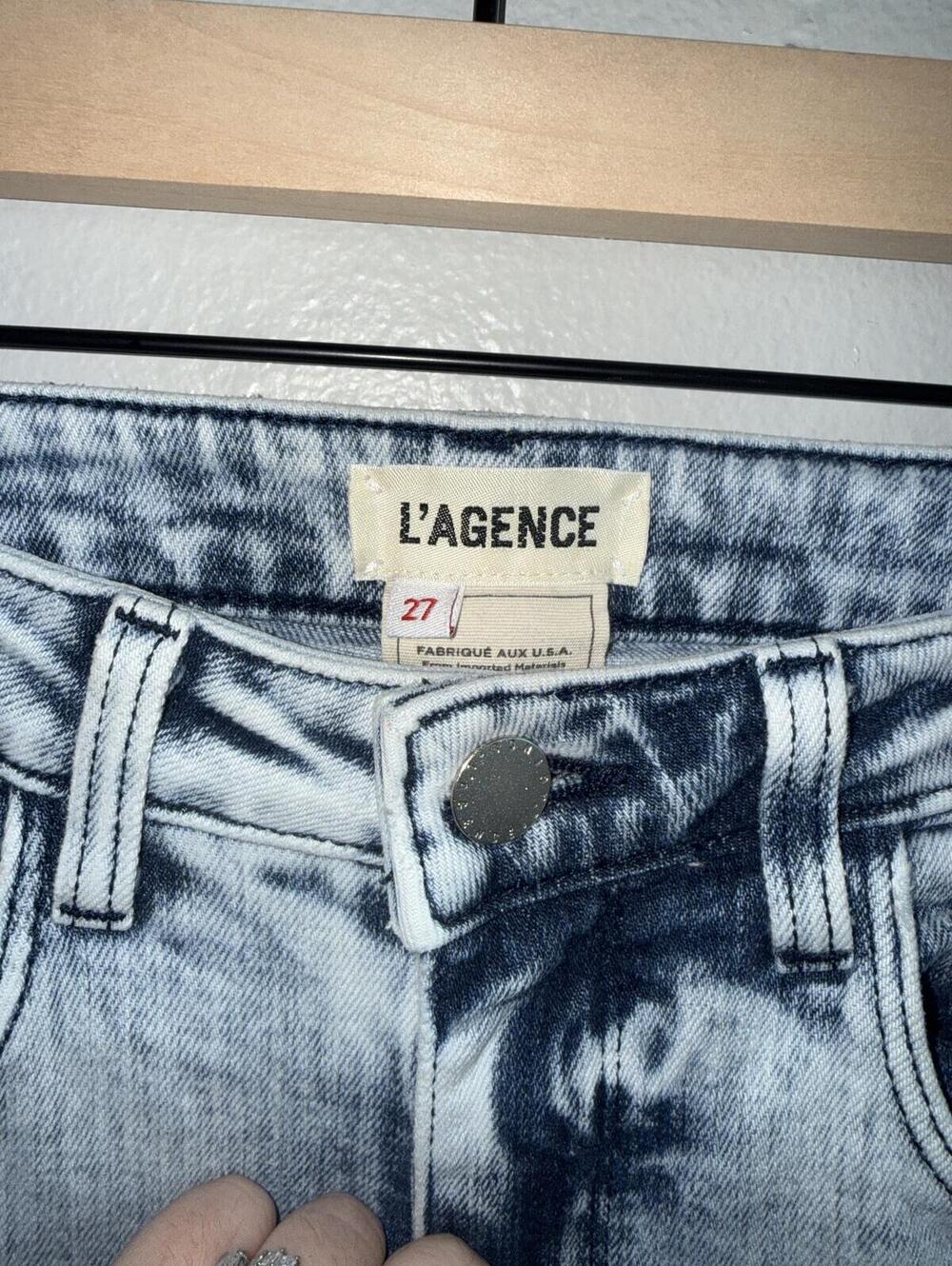 L'AGENCE Distressed Acid Wash Jeans Women's Size 27 Skinny Knee Hole Denim - Picture 3 of 7